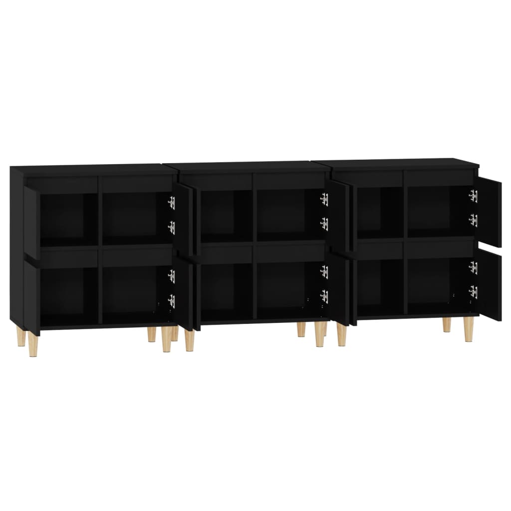 Dressoirs 3 st 60x35x70 cm bewerkt hout zwart is nu te koop bij PeponiXL, paradijselijk wonen!