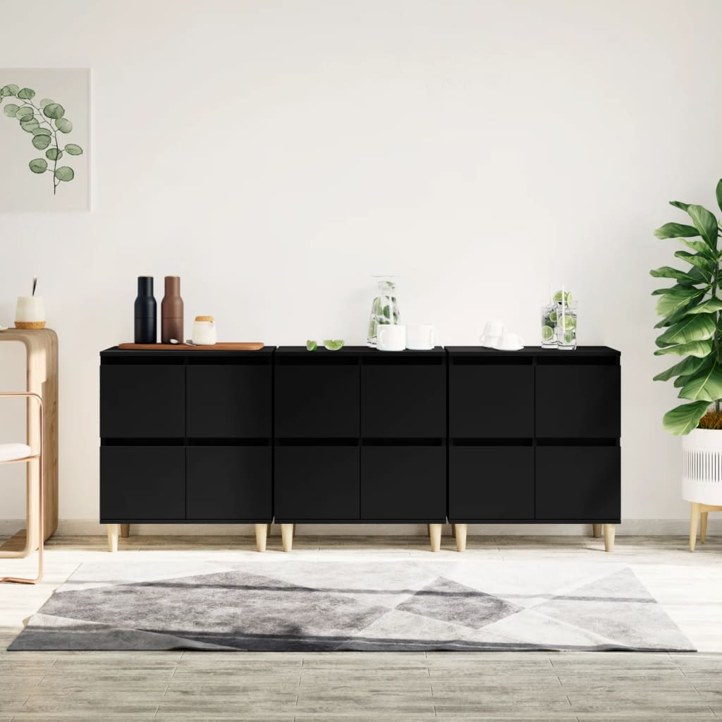 Dressoirs 3 st 60x35x70 cm bewerkt hout zwart is nu te koop bij PeponiXL, paradijselijk wonen!