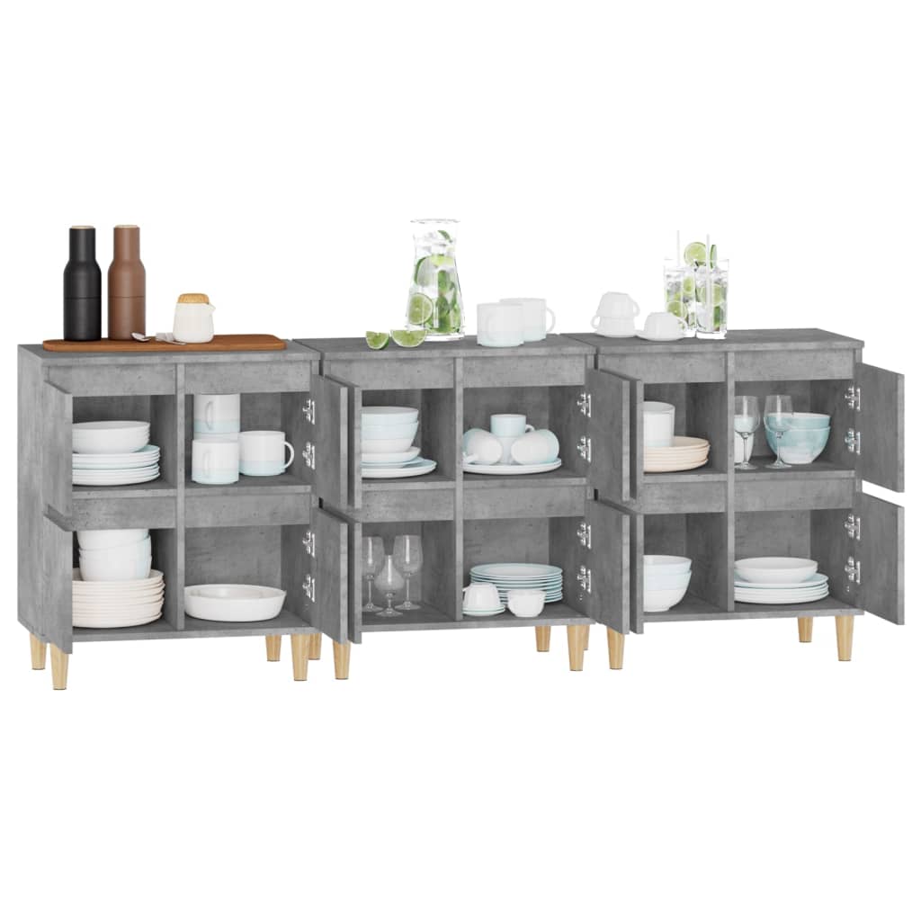 Dressoirs 3 st 60x35x70 cm bewerkt hout betongrijs is nu te koop bij PeponiXL, paradijselijk wonen!