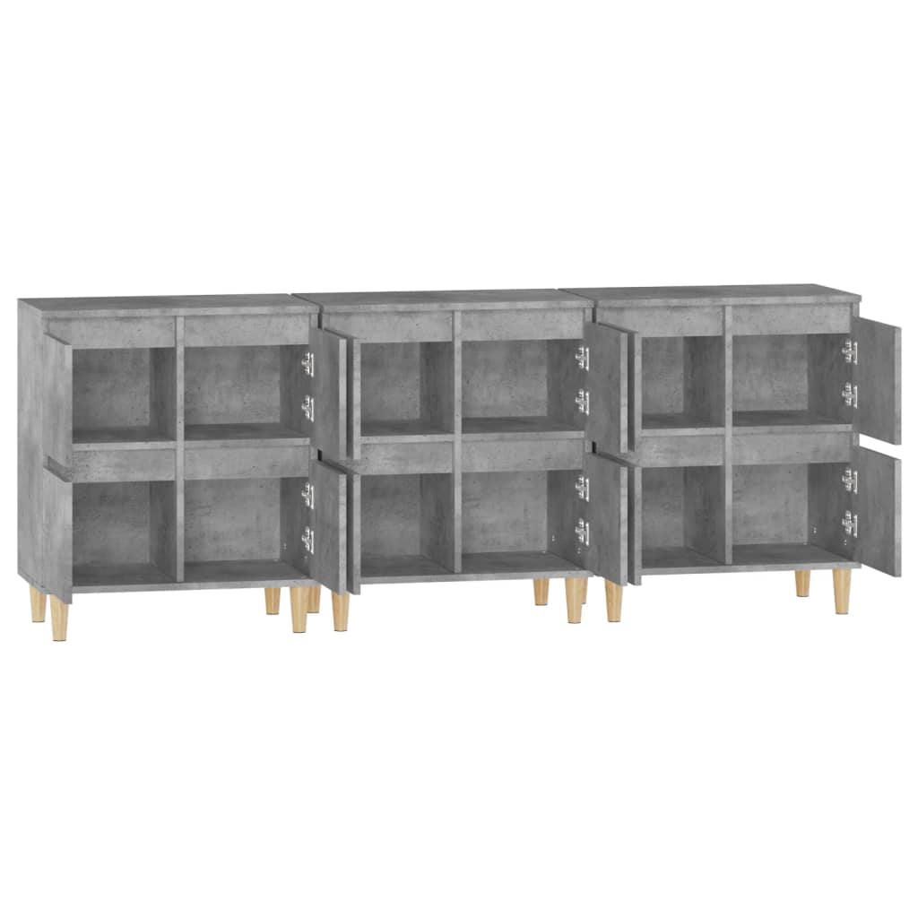 Dressoirs 3 st 60x35x70 cm bewerkt hout betongrijs is nu te koop bij PeponiXL, paradijselijk wonen!