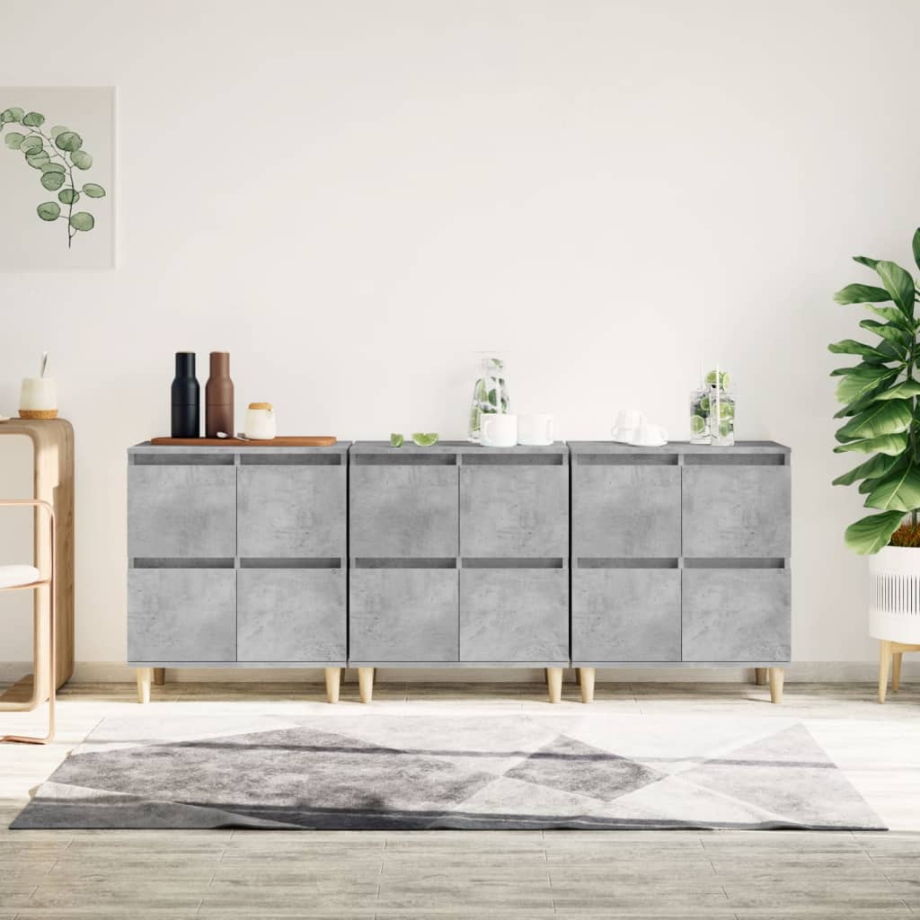 Dressoirs 3 st 60x35x70 cm bewerkt hout betongrijs is nu te koop bij PeponiXL, paradijselijk wonen!