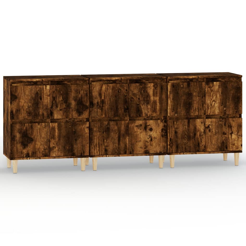 Dressoirs 3 st 60x35x70 cm bewerkt hout gerookt eikenkleurig is nu te koop bij PeponiXL, paradijselijk wonen!