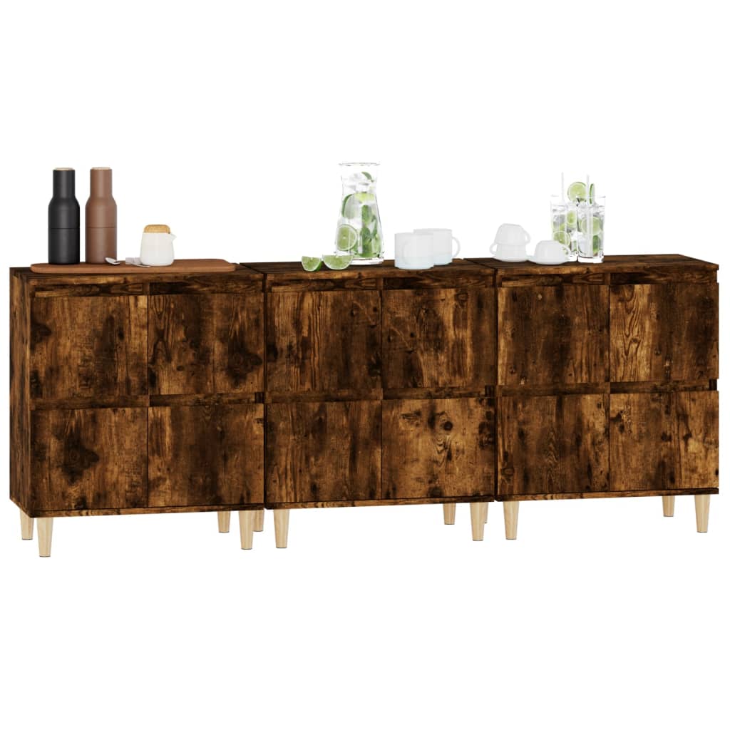 Dressoirs 3 st 60x35x70 cm bewerkt hout gerookt eikenkleurig is nu te koop bij PeponiXL, paradijselijk wonen!