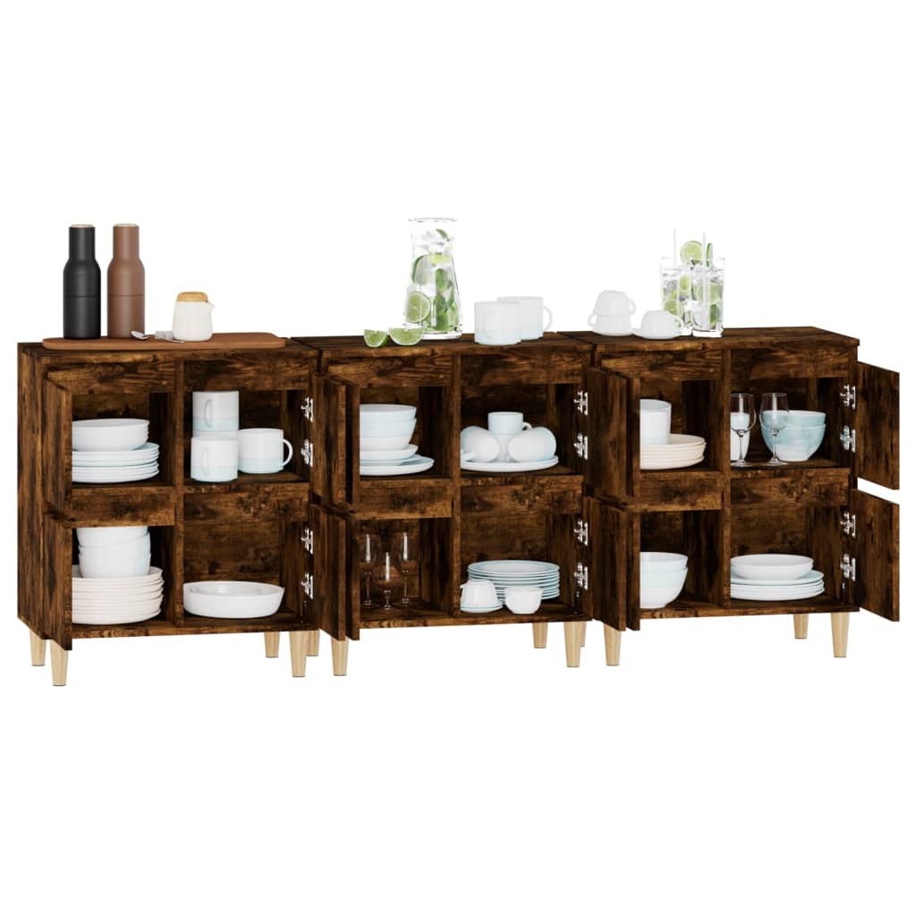 Dressoirs 3 st 60x35x70 cm bewerkt hout gerookt eikenkleurig is nu te koop bij PeponiXL, paradijselijk wonen!