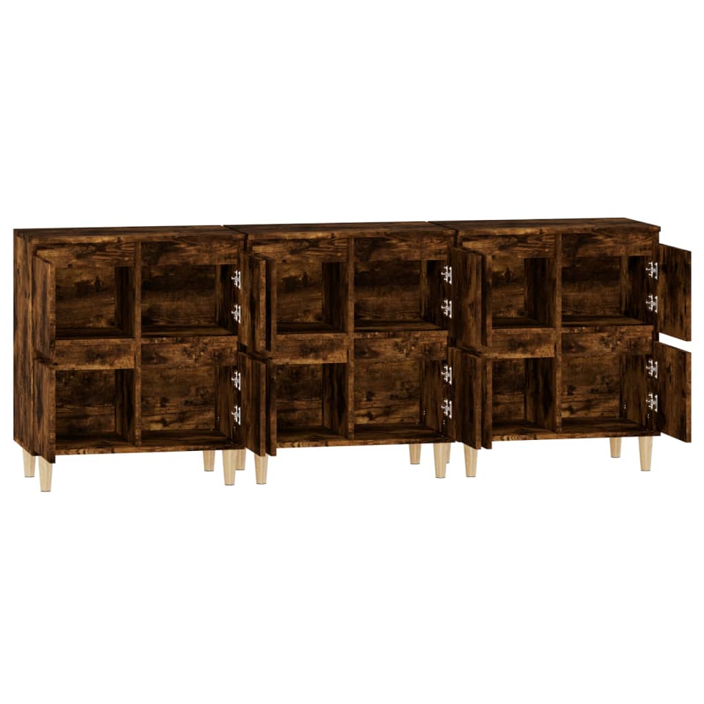 Dressoirs 3 st 60x35x70 cm bewerkt hout gerookt eikenkleurig is nu te koop bij PeponiXL, paradijselijk wonen!