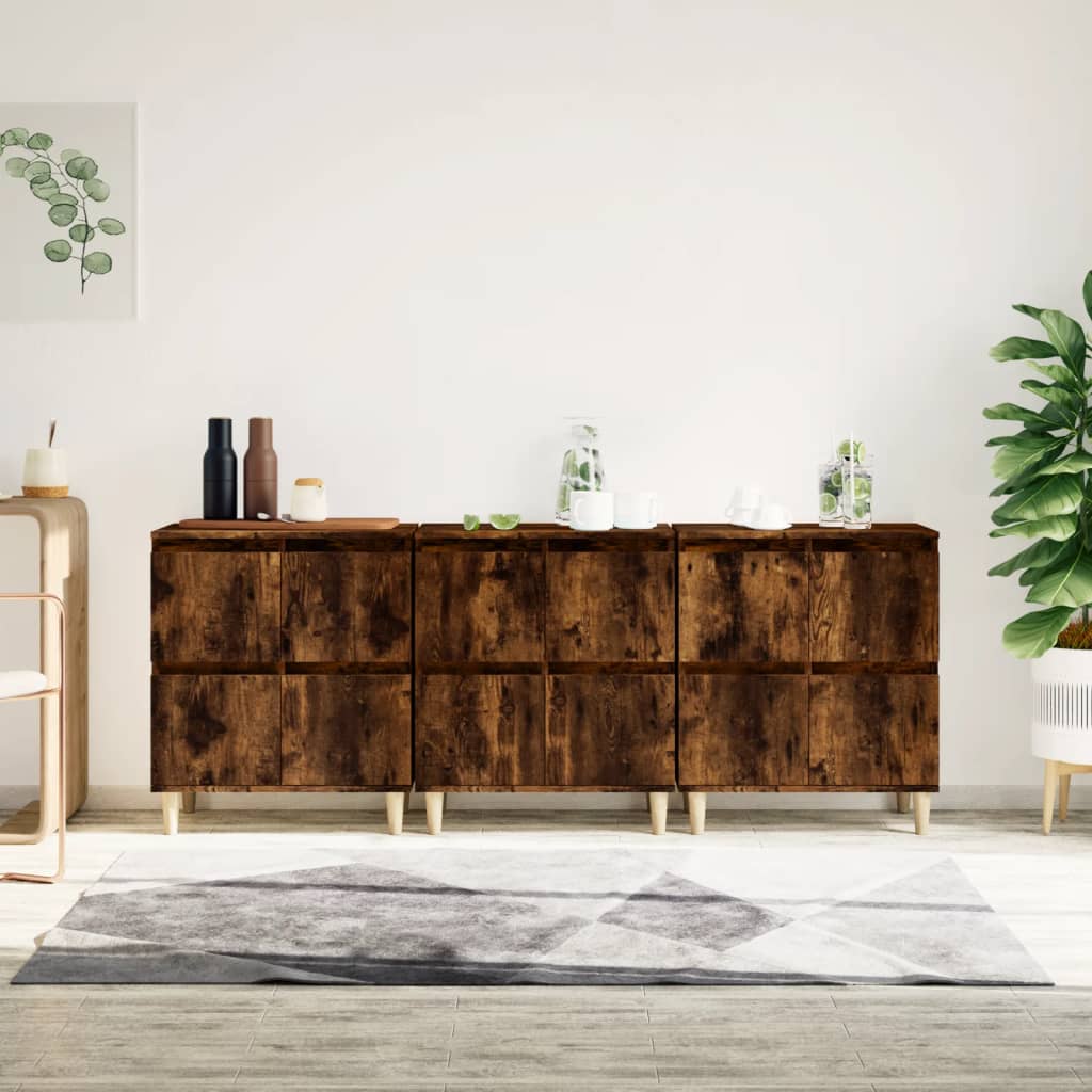 Dressoirs 3 st 60x35x70 cm bewerkt hout gerookt eikenkleurig is nu te koop bij PeponiXL, paradijselijk wonen!
