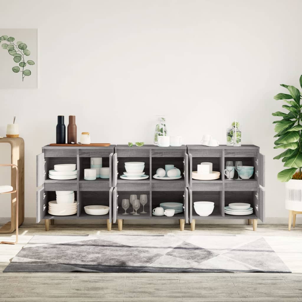 Dressoirs 3 st 60x35x70 cm bewerkt hout grijs sonoma eikenkleur is nu te koop bij PeponiXL, paradijselijk wonen!