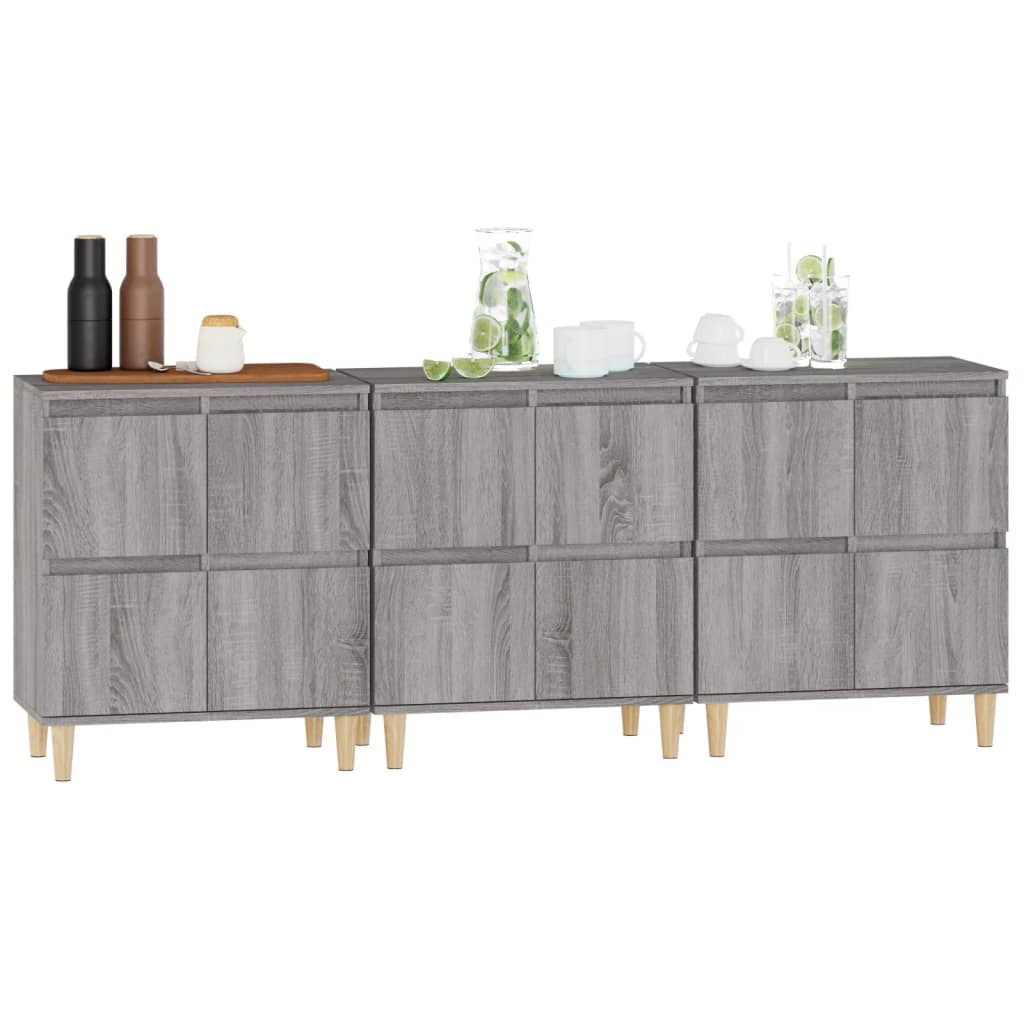 Dressoirs 3 st 60x35x70 cm bewerkt hout grijs sonoma eikenkleur is nu te koop bij PeponiXL, paradijselijk wonen!