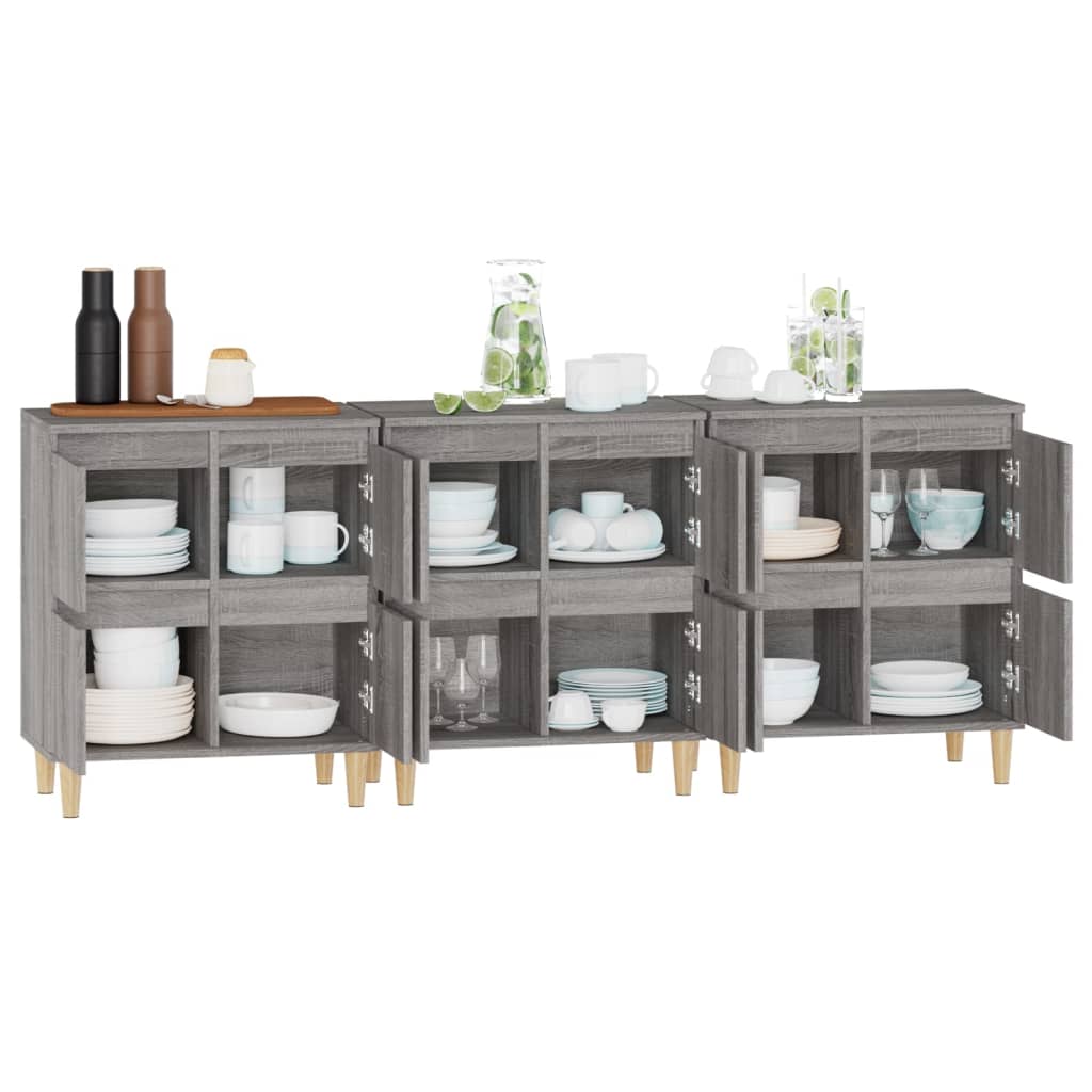 Dressoirs 3 st 60x35x70 cm bewerkt hout grijs sonoma eikenkleur is nu te koop bij PeponiXL, paradijselijk wonen!