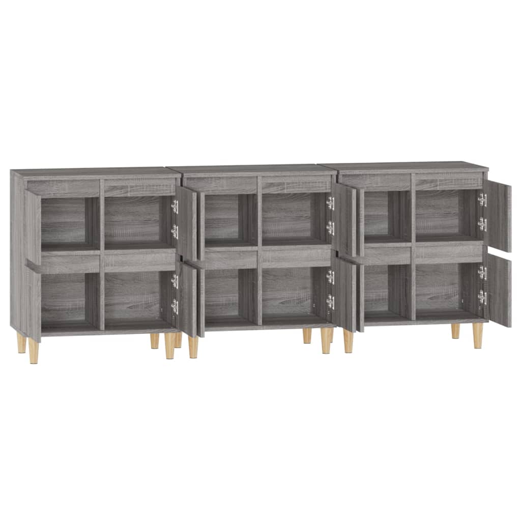 Dressoirs 3 st 60x35x70 cm bewerkt hout grijs sonoma eikenkleur is nu te koop bij PeponiXL, paradijselijk wonen!