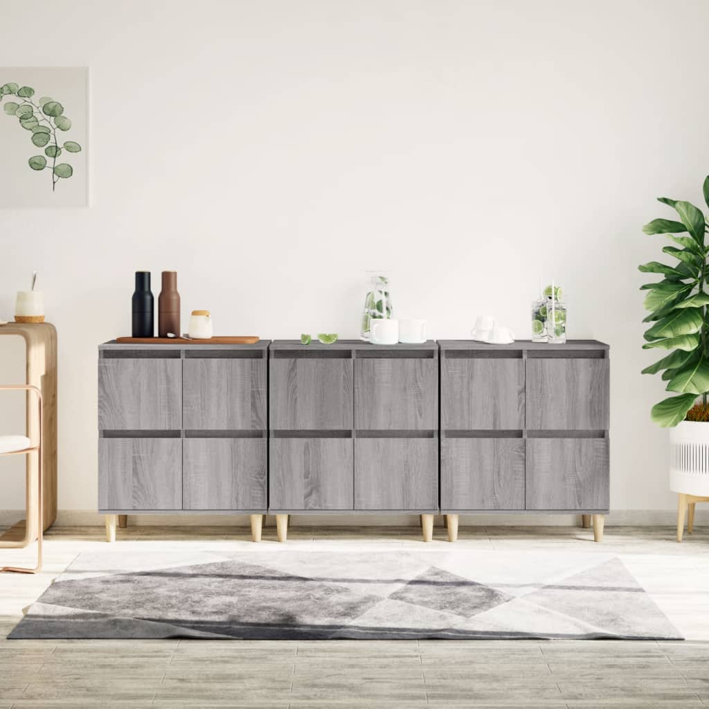 Dressoirs 3 st 60x35x70 cm bewerkt hout grijs sonoma eikenkleur is nu te koop bij PeponiXL, paradijselijk wonen!