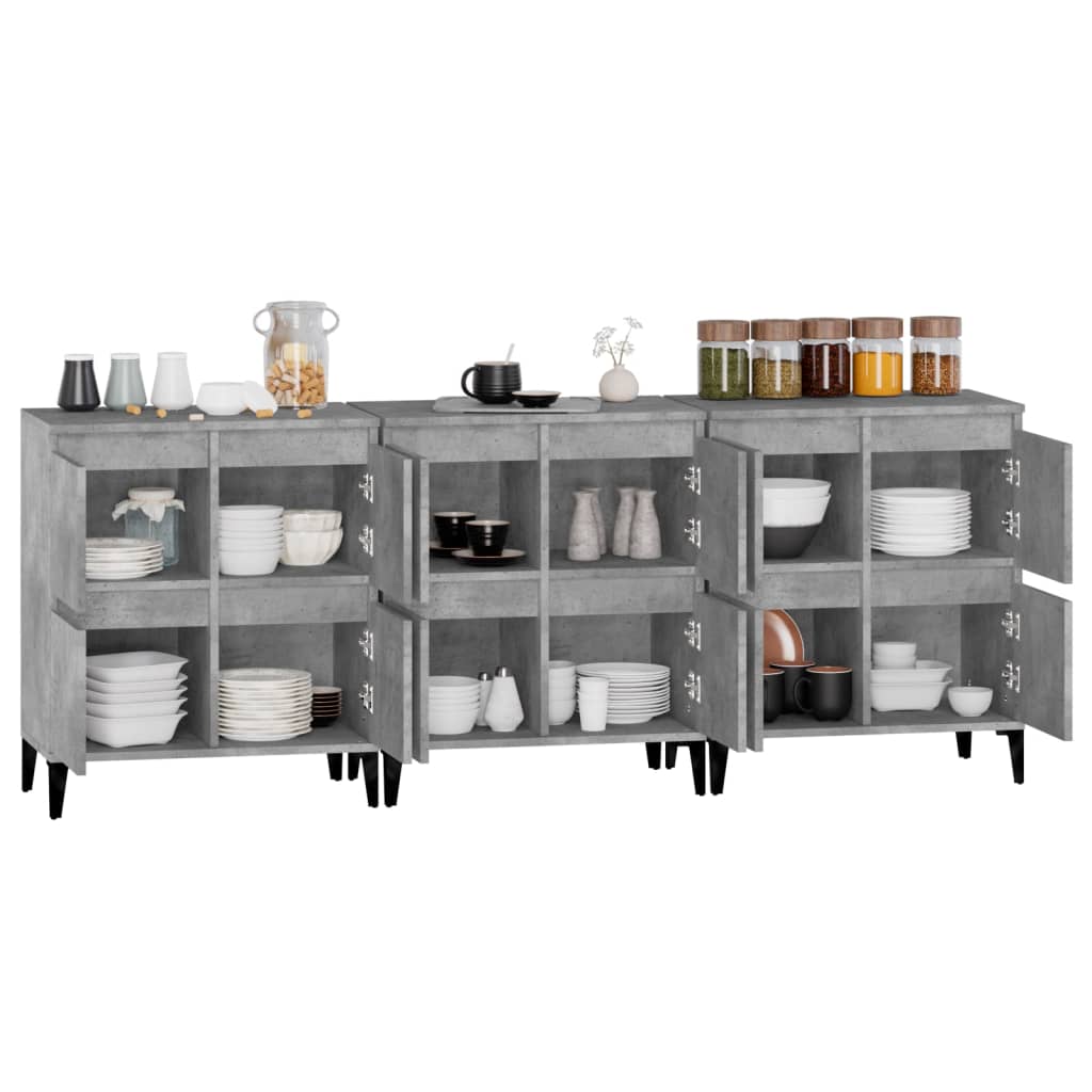 Dressoirs 3 st 60x35x70 cm bewerkt hout betongrijs is nu te koop bij PeponiXL, paradijselijk wonen!