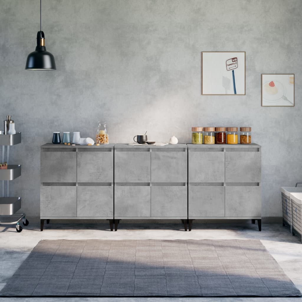 Dressoirs 3 st 60x35x70 cm bewerkt hout betongrijs is nu te koop bij PeponiXL, paradijselijk wonen!