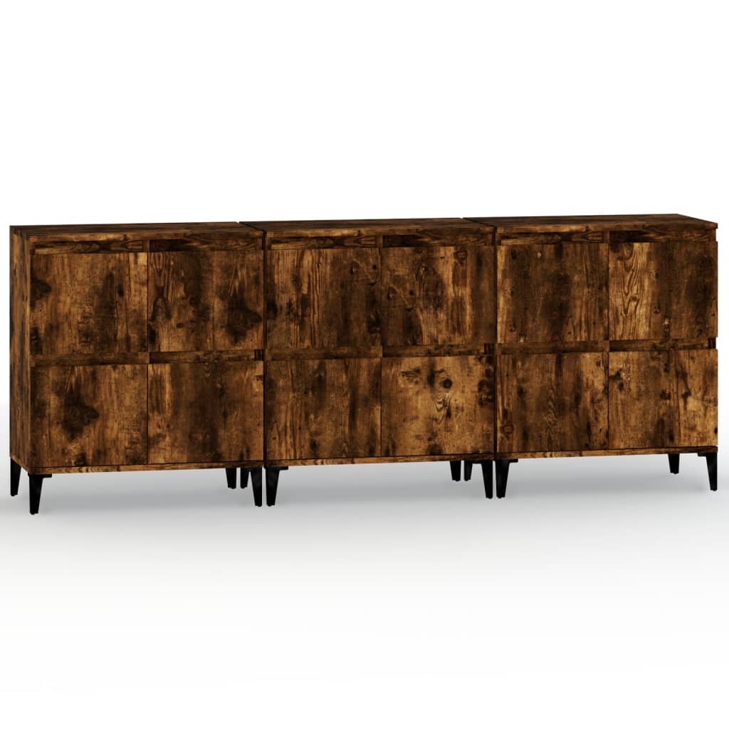 Dressoirs 3 st 60x35x70 cm bewerkt hout gerookt eikenkleurig is nu te koop bij PeponiXL, paradijselijk wonen!
