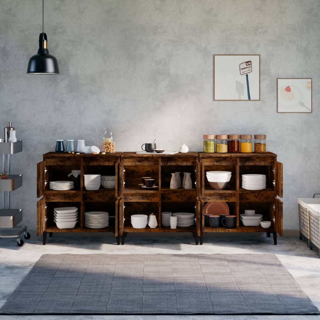 Dressoirs 3 st 60x35x70 cm bewerkt hout gerookt eikenkleurig is nu te koop bij PeponiXL, paradijselijk wonen!