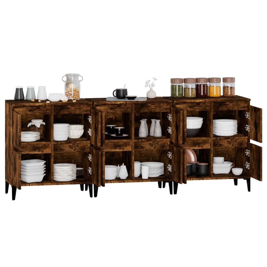 Dressoirs 3 st 60x35x70 cm bewerkt hout gerookt eikenkleurig is nu te koop bij PeponiXL, paradijselijk wonen!