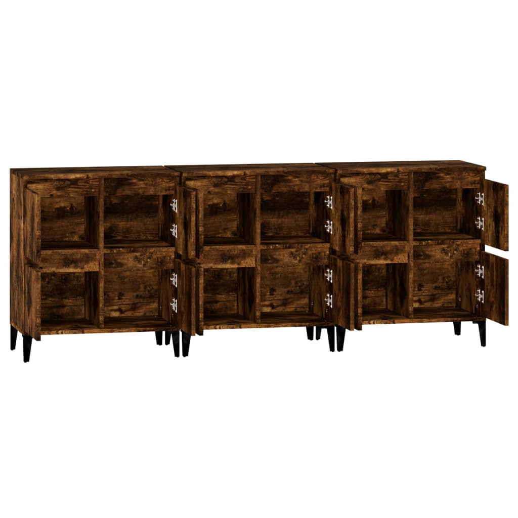 Dressoirs 3 st 60x35x70 cm bewerkt hout gerookt eikenkleurig is nu te koop bij PeponiXL, paradijselijk wonen!