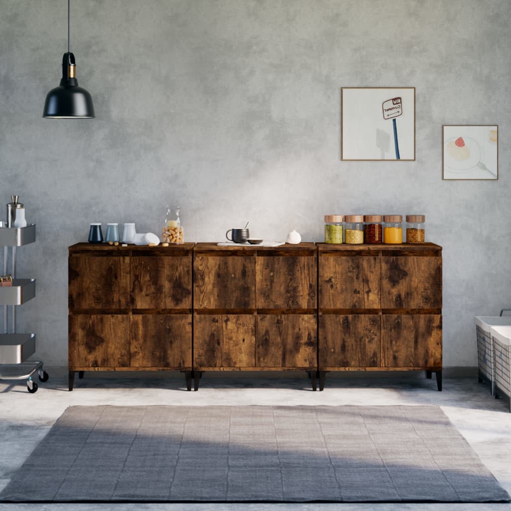 Dressoirs 3 st 60x35x70 cm bewerkt hout gerookt eikenkleurig is nu te koop bij PeponiXL, paradijselijk wonen!