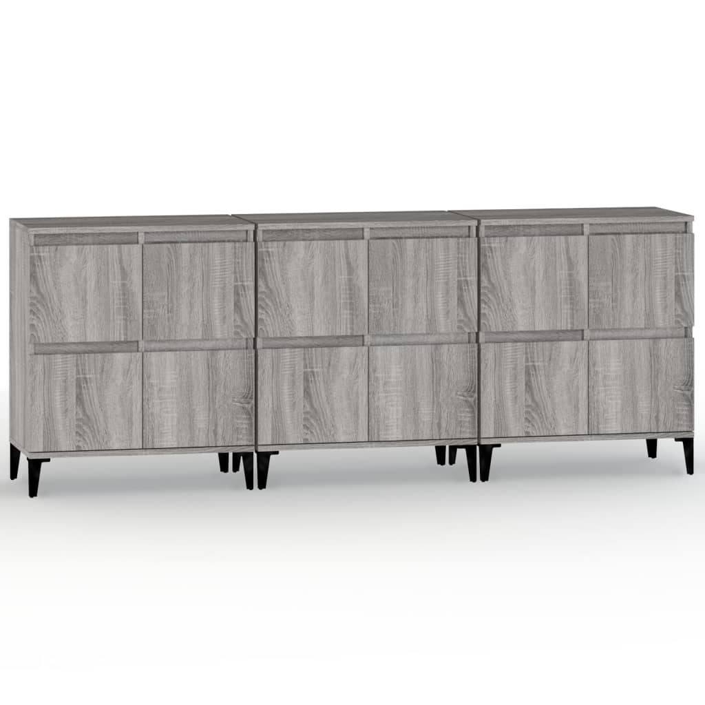 Dressoirs 3 st 60x35x70 cm bewerkt hout grijs sonoma eikenkleur is nu te koop bij PeponiXL, paradijselijk wonen!