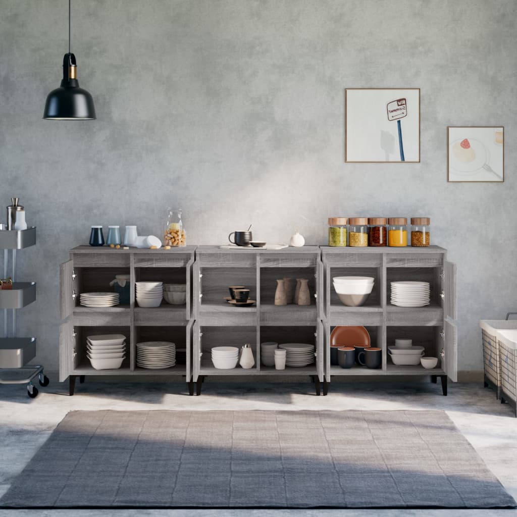 Dressoirs 3 st 60x35x70 cm bewerkt hout grijs sonoma eikenkleur is nu te koop bij PeponiXL, paradijselijk wonen!