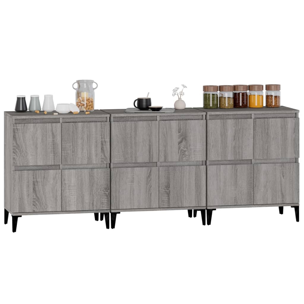 Dressoirs 3 st 60x35x70 cm bewerkt hout grijs sonoma eikenkleur is nu te koop bij PeponiXL, paradijselijk wonen!