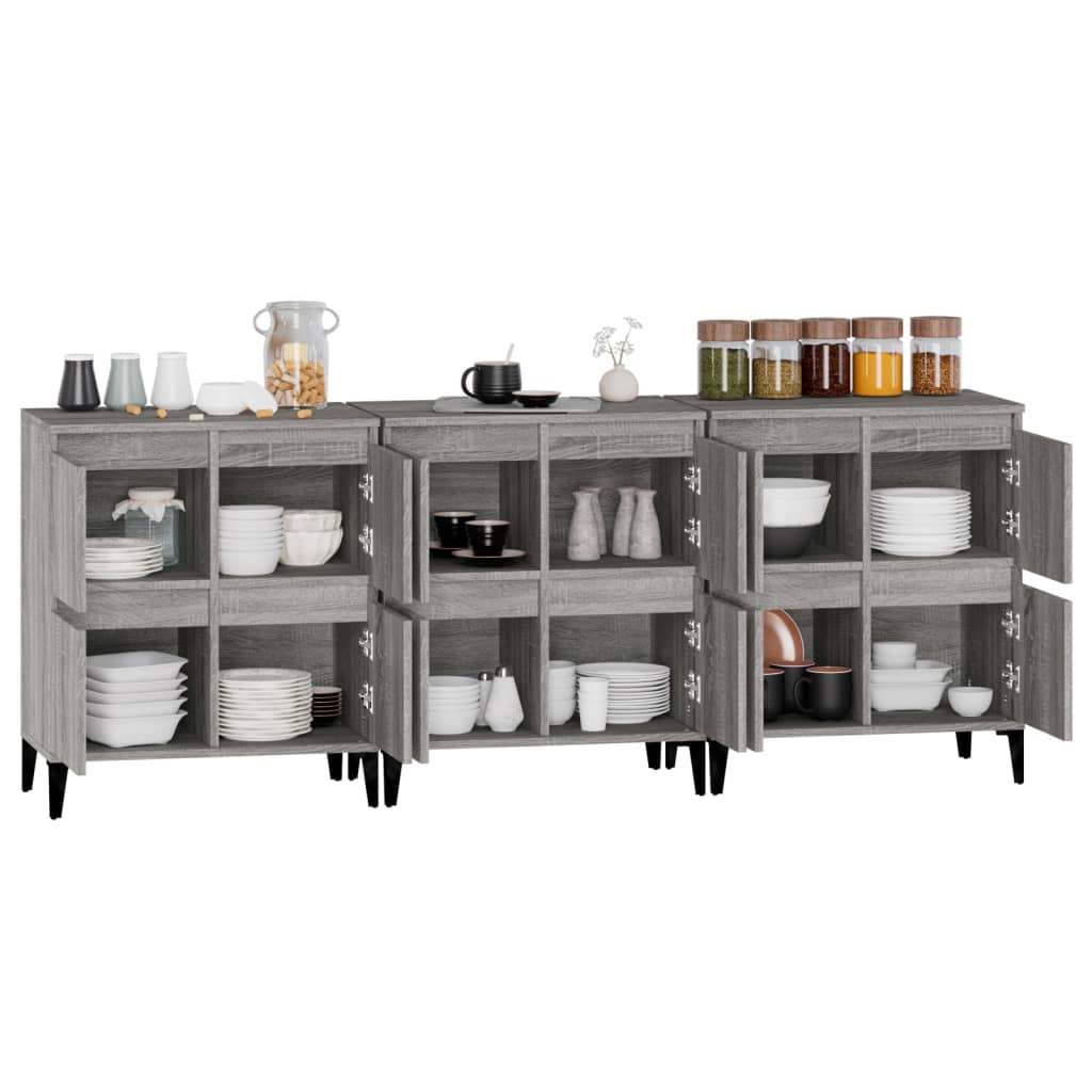 Dressoirs 3 st 60x35x70 cm bewerkt hout grijs sonoma eikenkleur is nu te koop bij PeponiXL, paradijselijk wonen!