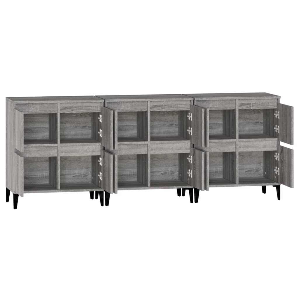 Dressoirs 3 st 60x35x70 cm bewerkt hout grijs sonoma eikenkleur is nu te koop bij PeponiXL, paradijselijk wonen!