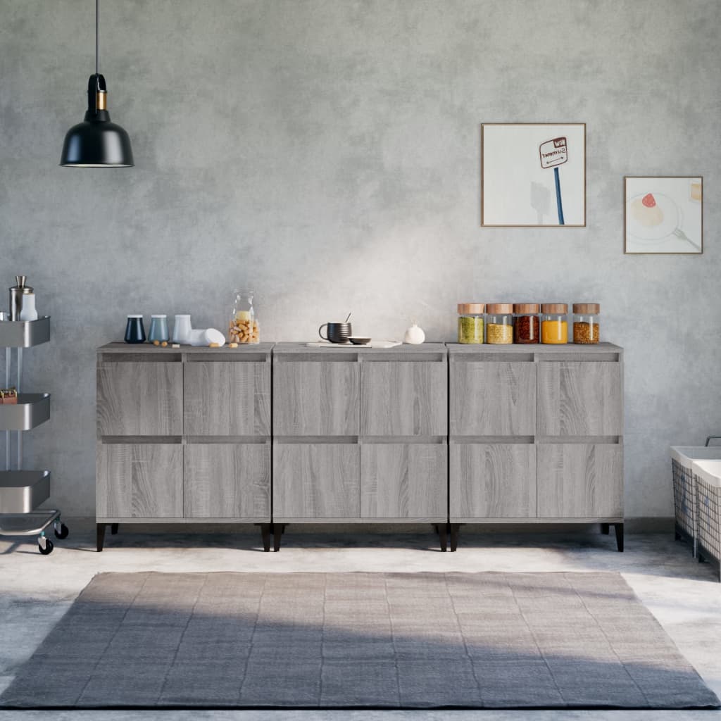 Dressoirs 3 st 60x35x70 cm bewerkt hout grijs sonoma eikenkleur is nu te koop bij PeponiXL, paradijselijk wonen!