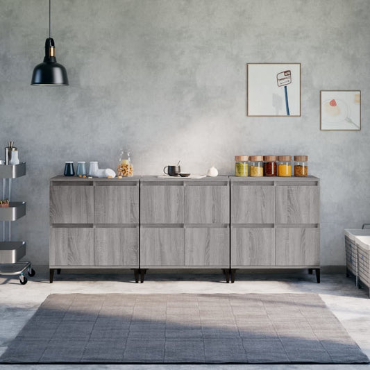 Dressoirs 3 st 60x35x70 cm bewerkt hout grijs sonoma eikenkleur is nu te koop bij PeponiXL, paradijselijk wonen!