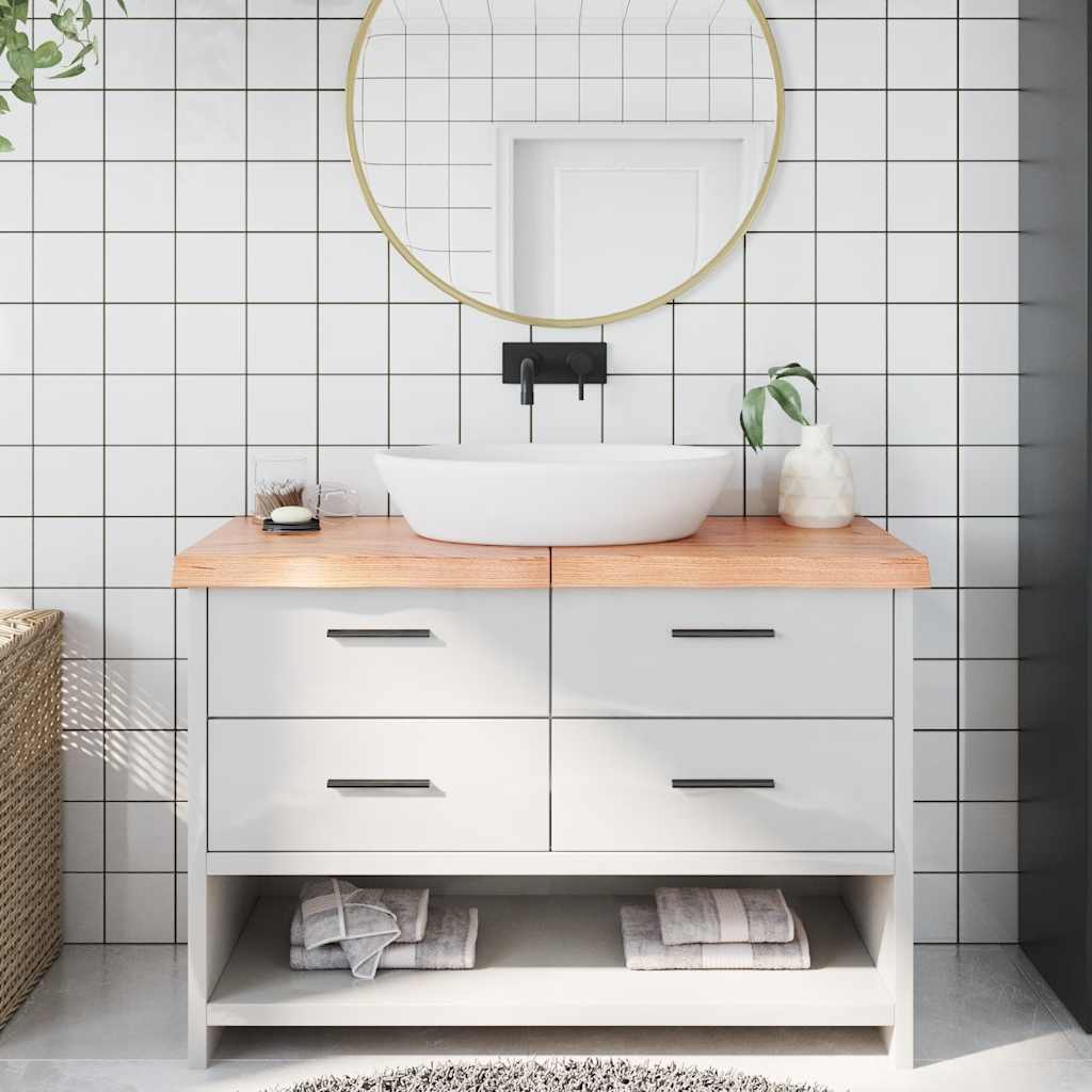 Wastafelblad 120x50x(2-6) cm behandeld massief hout lichtbruin is nu te koop bij PeponiXL, paradijselijk wonen!