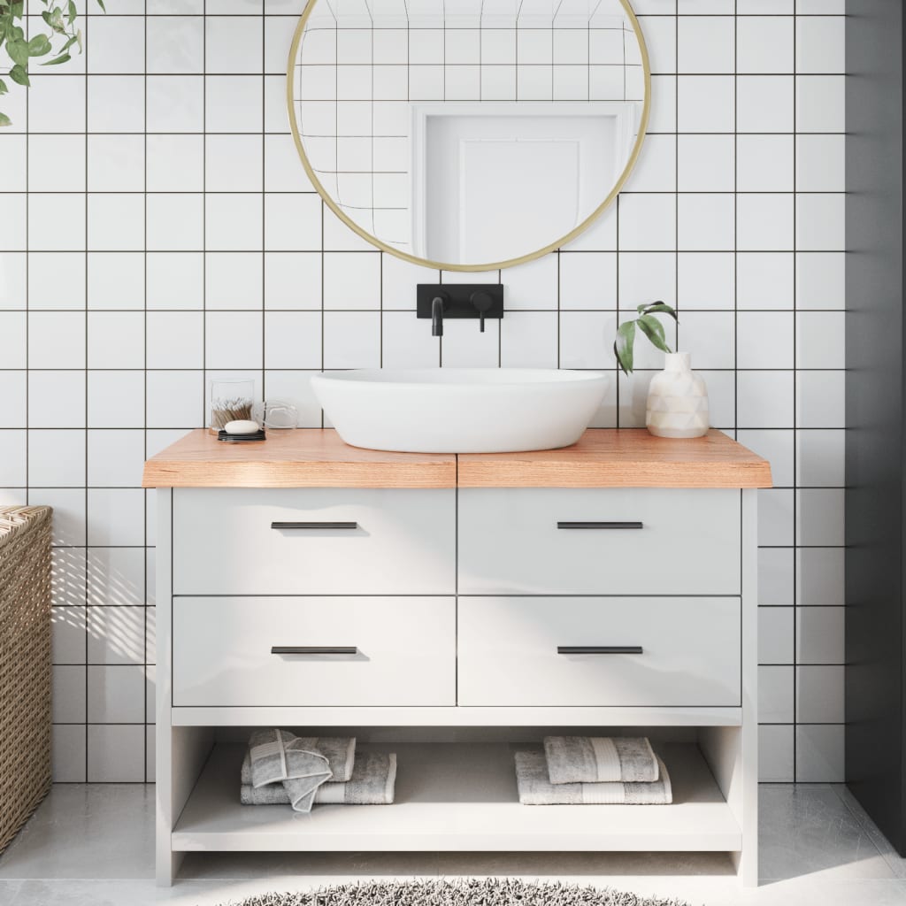 Wastafelblad 120x60x(2-6) cm behandeld massief hout lichtbruin is nu te koop bij PeponiXL, paradijselijk wonen!