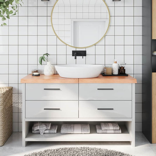 Wastafelblad 140x50x(2-6) cm behandeld massief hout lichtbruin is nu te koop bij PeponiXL, paradijselijk wonen!