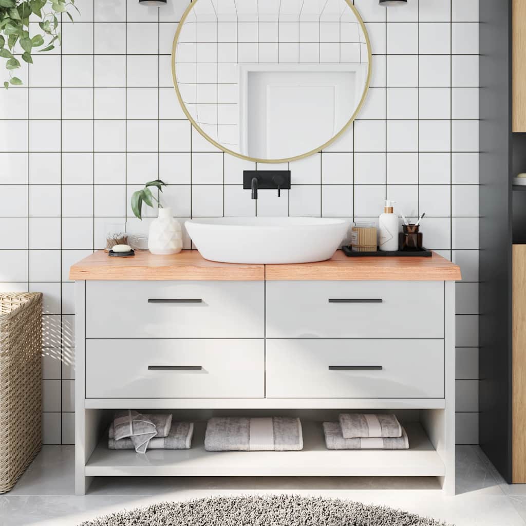 Wastafelblad 140x60x(2-6) cm behandeld massief hout lichtbruin is nu te koop bij PeponiXL, paradijselijk wonen!