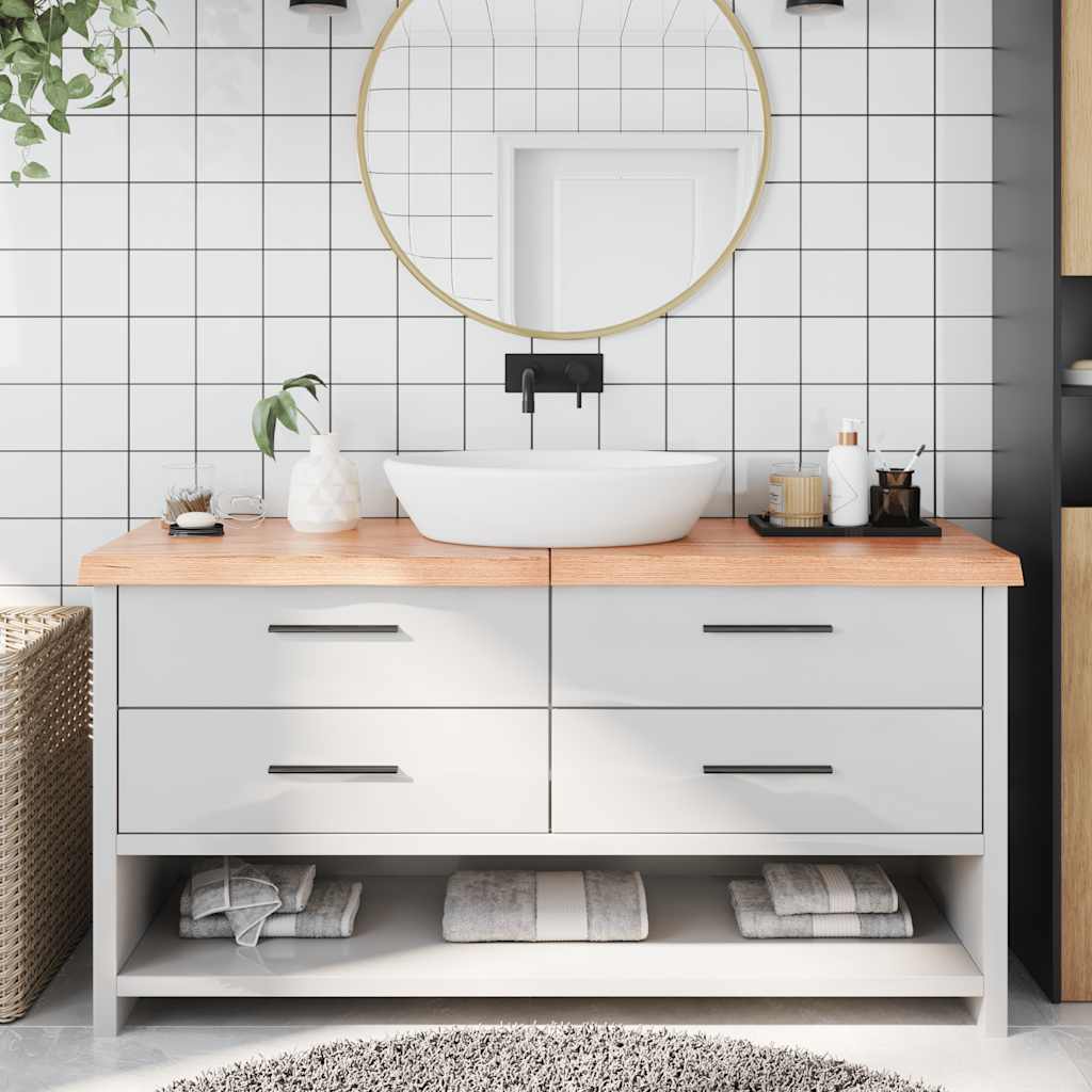 Wastafelblad 160x50x(2-6) cm behandeld massief hout lichtbruin is nu te koop bij PeponiXL, paradijselijk wonen!