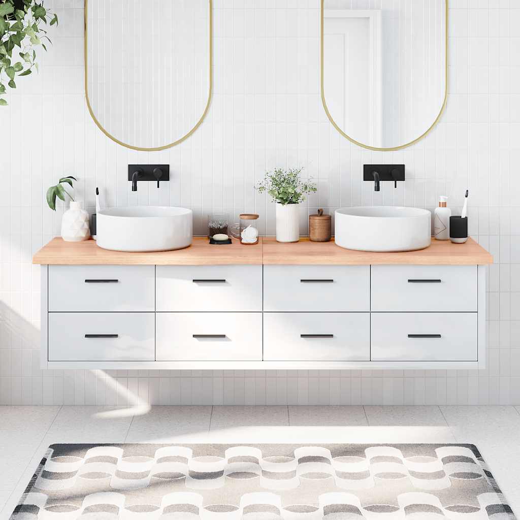 Wastafelblad 200x60x(2-4) cm behandeld massief hout lichtbruin is nu te koop bij PeponiXL, paradijselijk wonen!