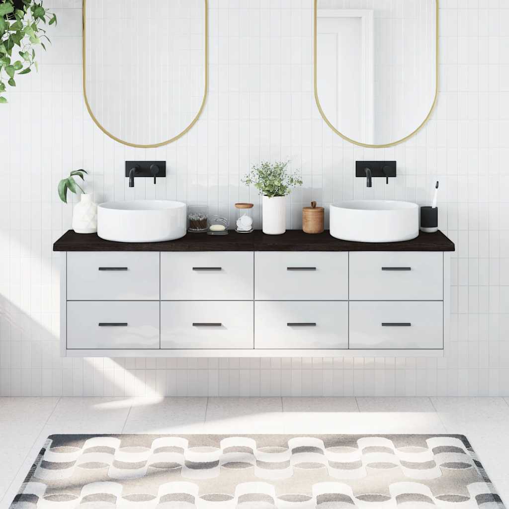 Wastafelblad 180x40x(2-4) cm behandeld massief hout donkerbruin is nu te koop bij PeponiXL, paradijselijk wonen!