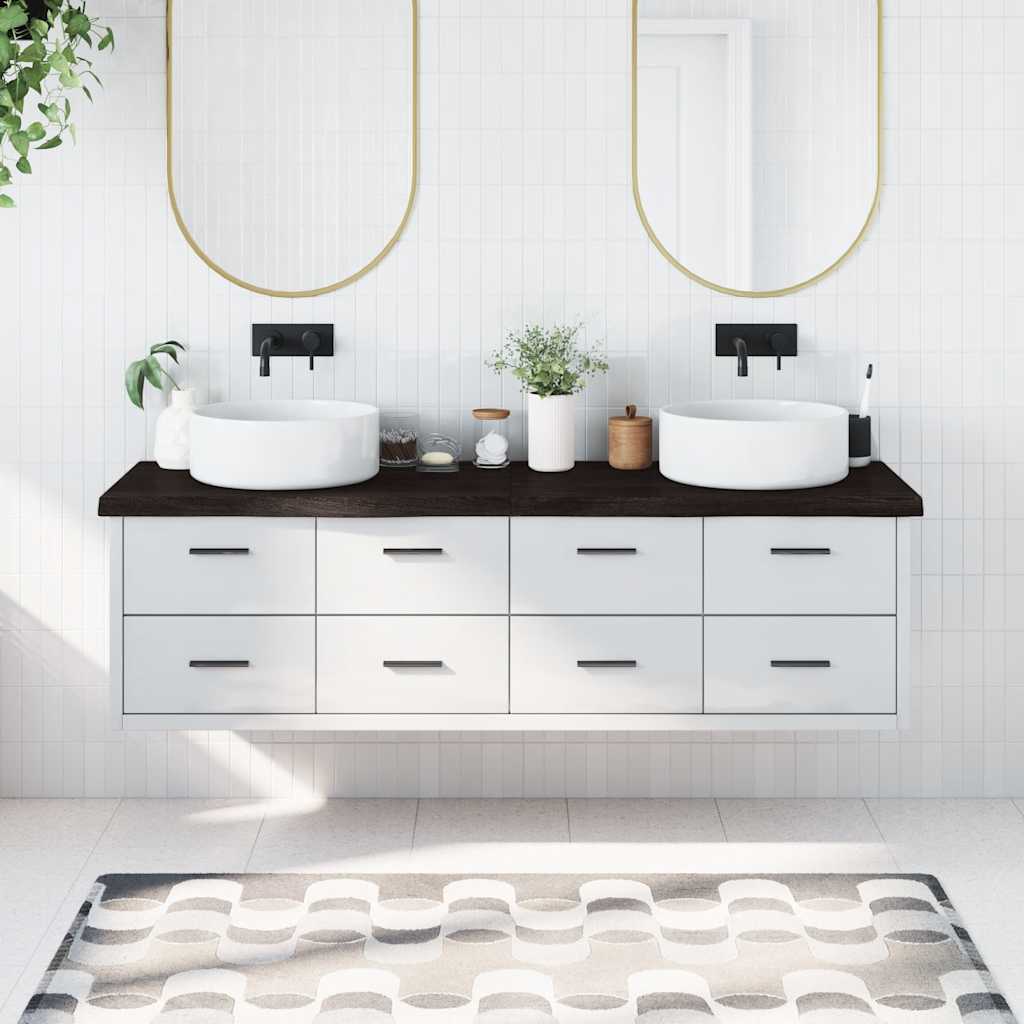 Wastafelblad 180x60x(2-6) cm behandeld massief hout donkerbruin is nu te koop bij PeponiXL, paradijselijk wonen!