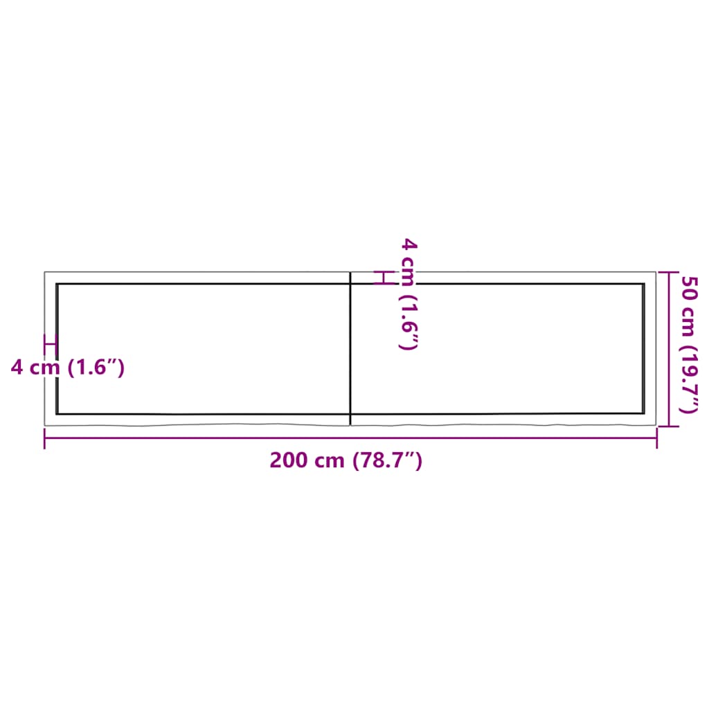 Wastafelblad 200x50x(2-4) cm behandeld massief hout donkerbruin is nu te koop bij PeponiXL, paradijselijk wonen!