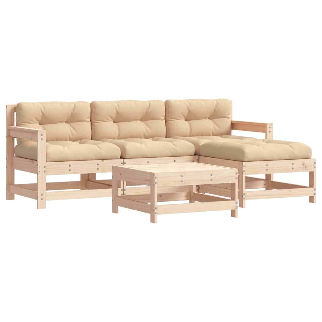 5-delige Loungeset met kussens massief hout is nu te koop bij PeponiXL, paradijselijk wonen!