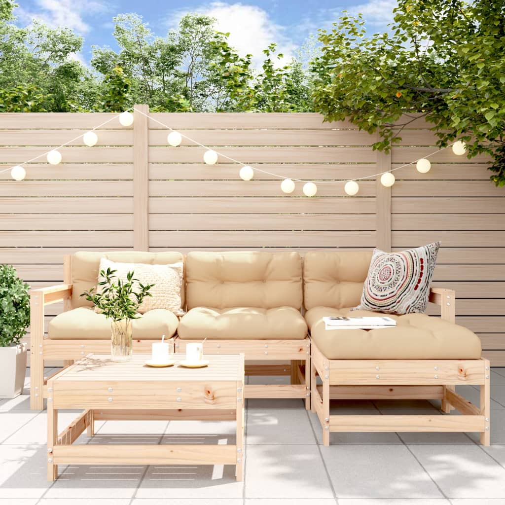 5-delige Loungeset met kussens massief hout is nu te koop bij PeponiXL, paradijselijk wonen!