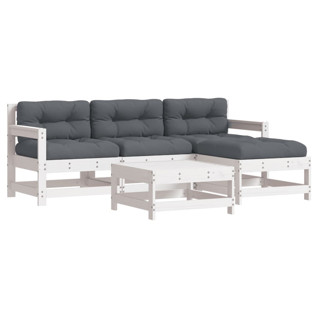 5-delige Loungeset met kussens massief hout wit is nu te koop bij PeponiXL, paradijselijk wonen!