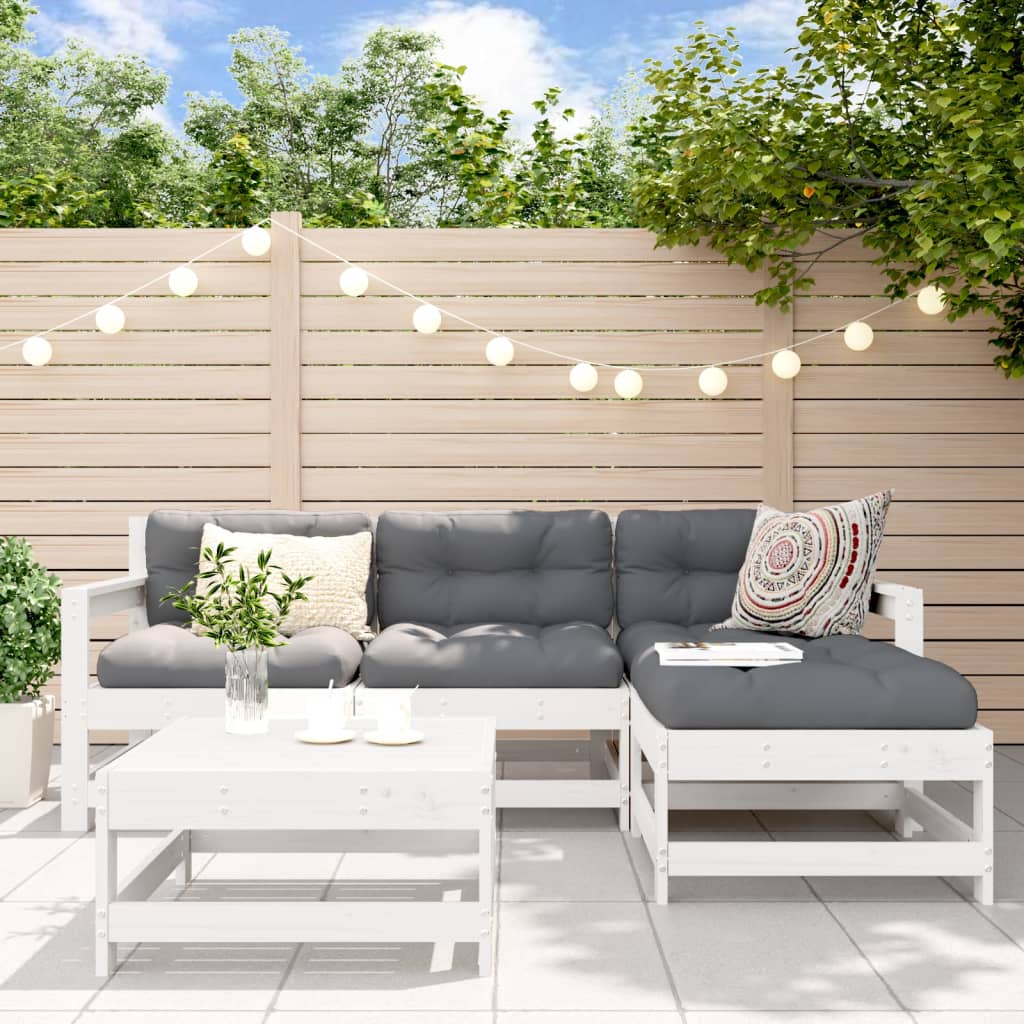 5-delige Loungeset met kussens massief hout wit is nu te koop bij PeponiXL, paradijselijk wonen!