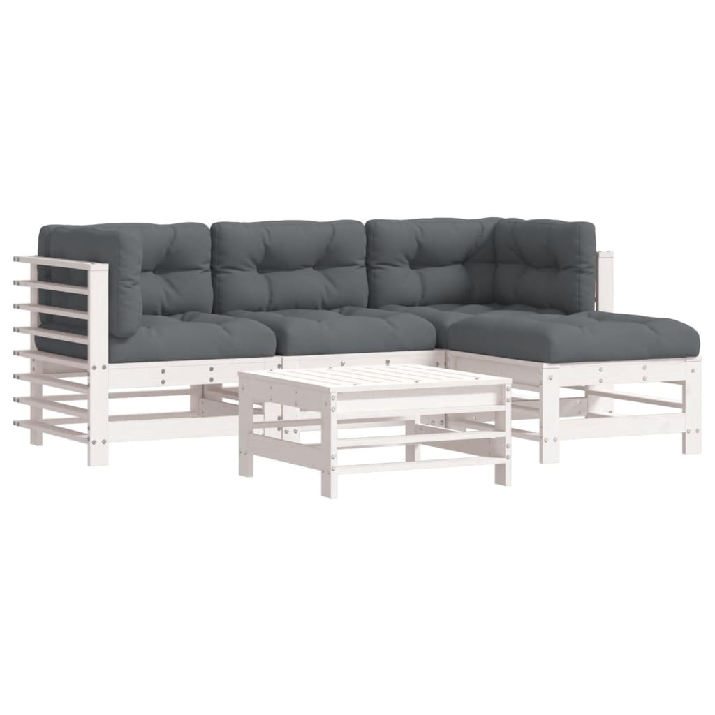 5-delige Loungeset met kussens massief hout wit is nu te koop bij PeponiXL, paradijselijk wonen!