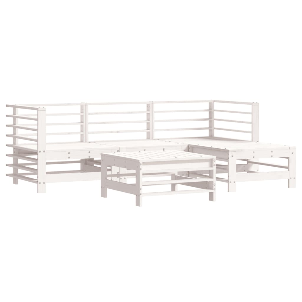 5-delige Loungeset met kussens massief hout wit is nu te koop bij PeponiXL, paradijselijk wonen!
