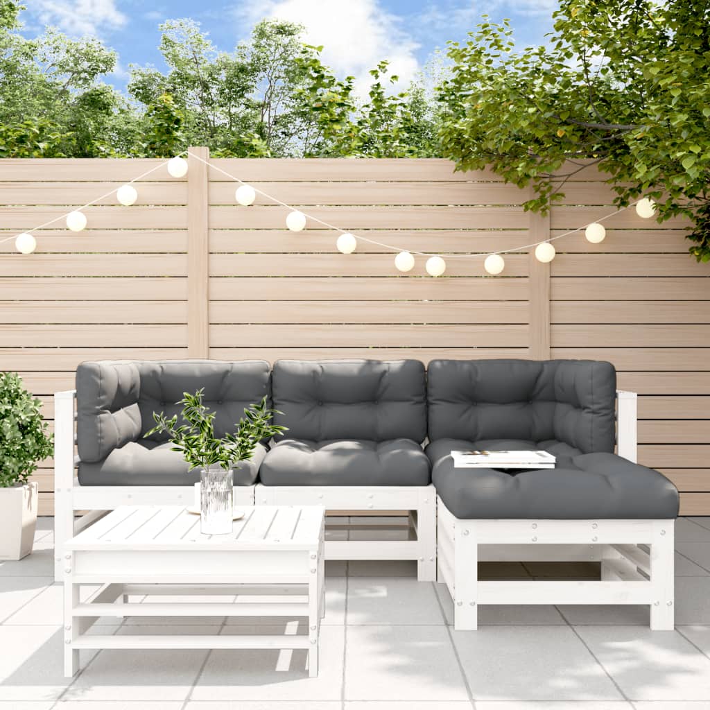 5-delige Loungeset met kussens massief hout wit is nu te koop bij PeponiXL, paradijselijk wonen!