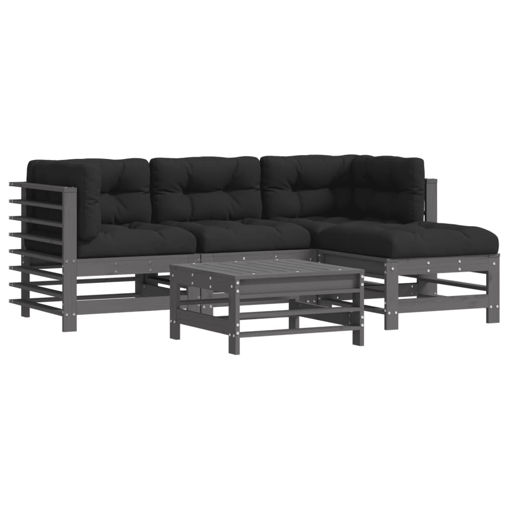 5-delige Loungeset met kussens massief hout grijs is nu te koop bij PeponiXL, paradijselijk wonen!
