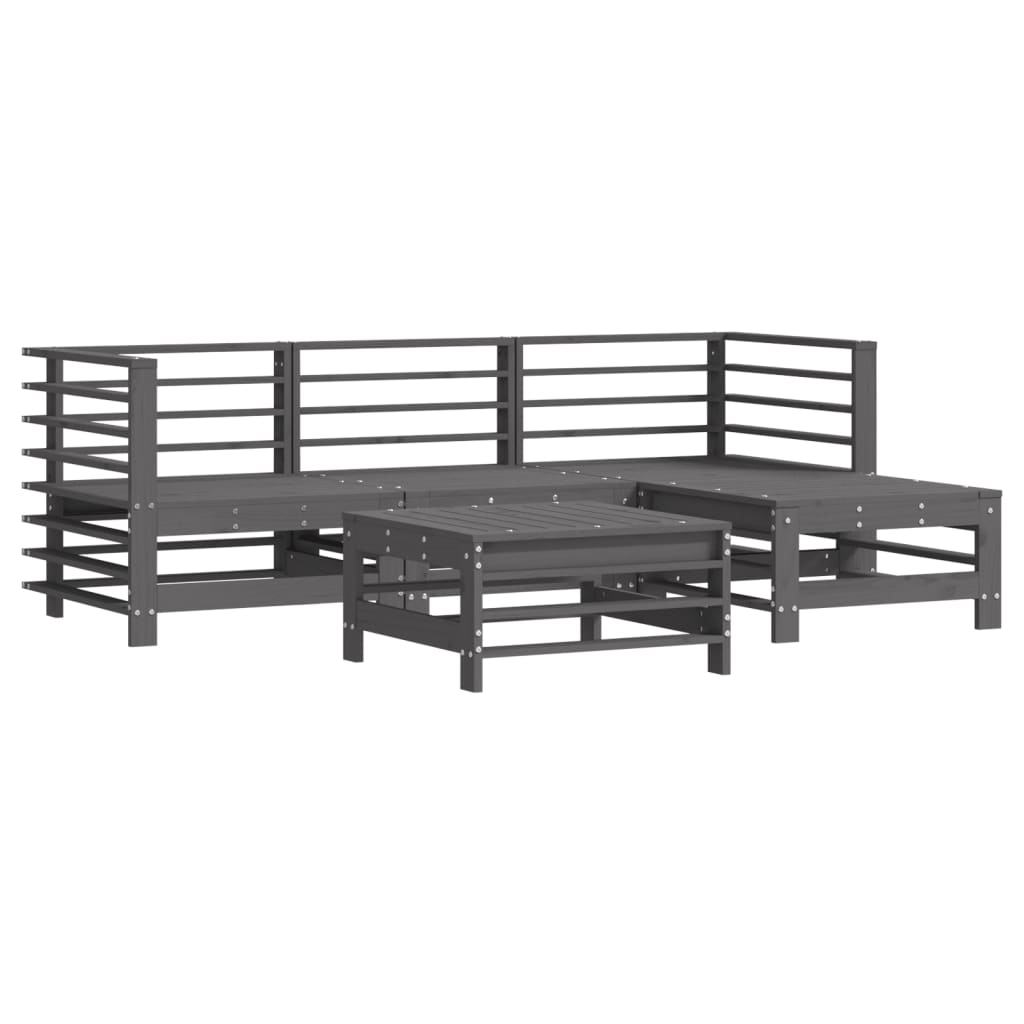 5-delige Loungeset met kussens massief hout grijs is nu te koop bij PeponiXL, paradijselijk wonen!