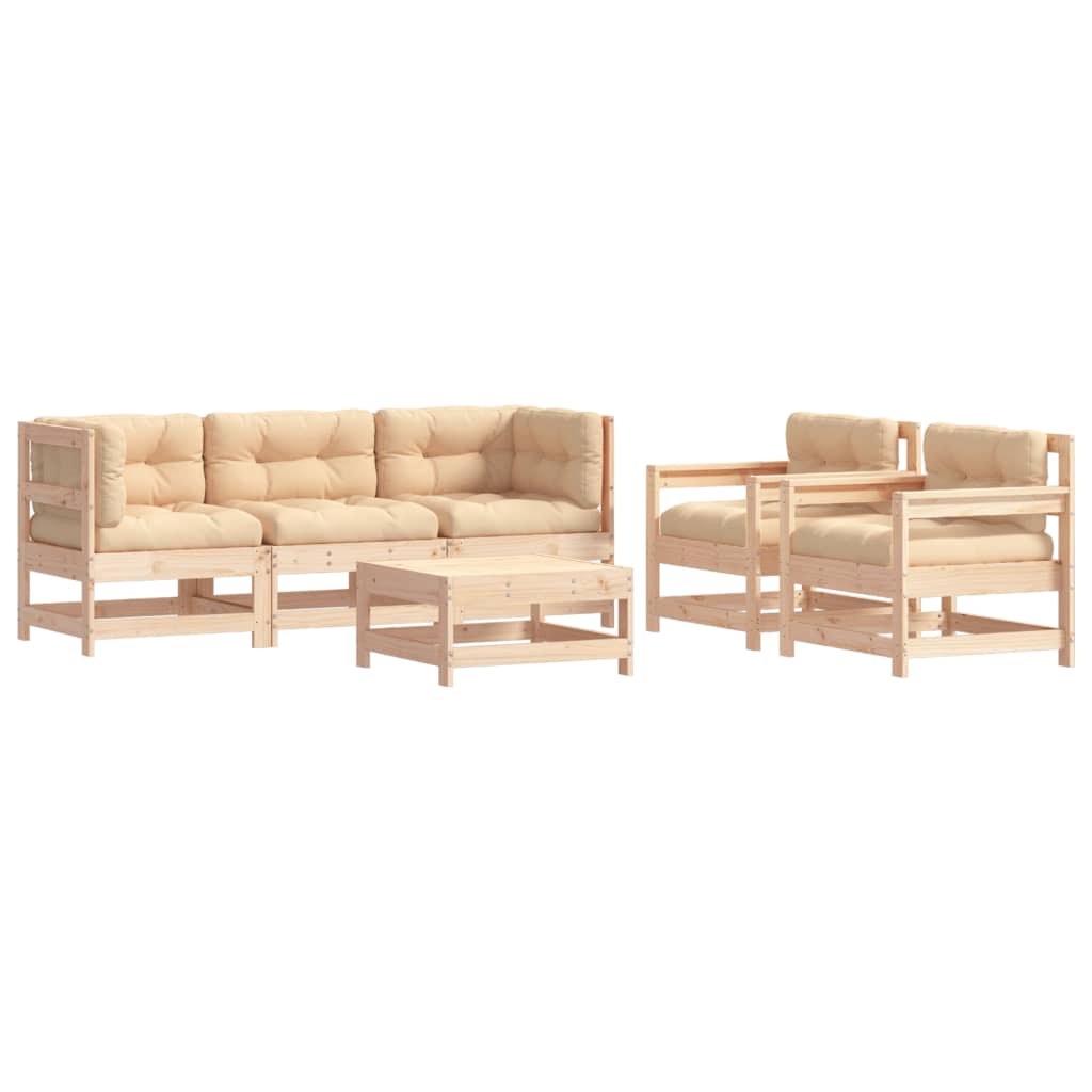 6-delige Loungeset met kussens massief hout is nu te koop bij PeponiXL, paradijselijk wonen!