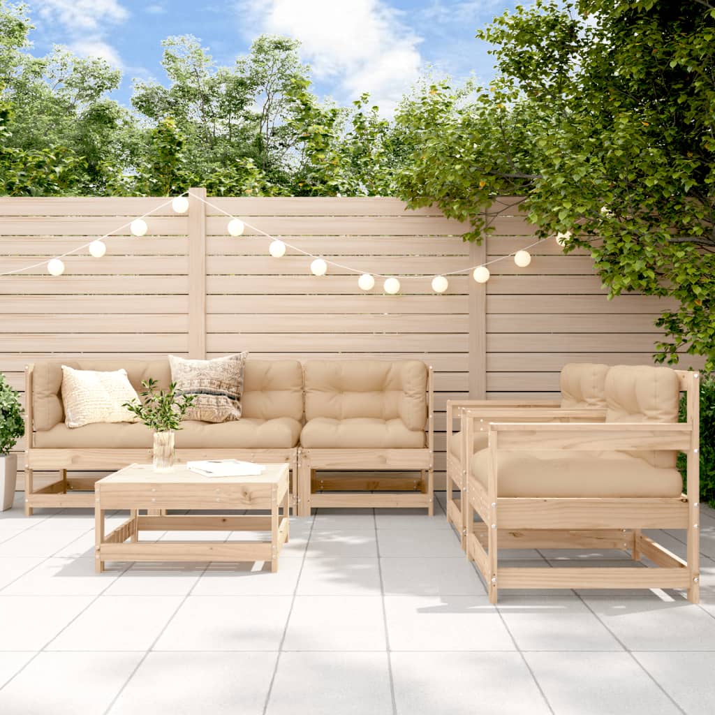 6-delige Loungeset met kussens massief hout is nu te koop bij PeponiXL, paradijselijk wonen!