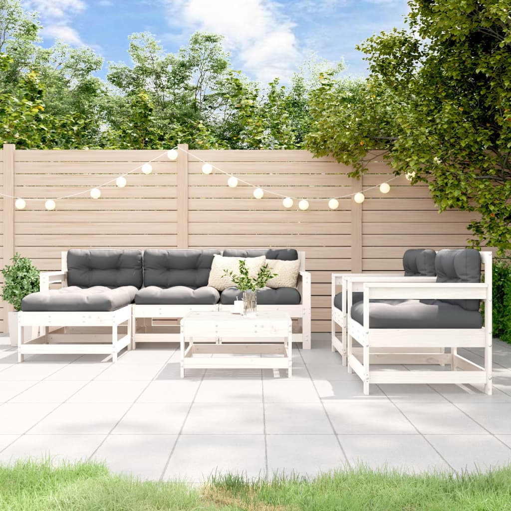 7-delige Loungeset met kussens massief hout wit is nu te koop bij PeponiXL, paradijselijk wonen!